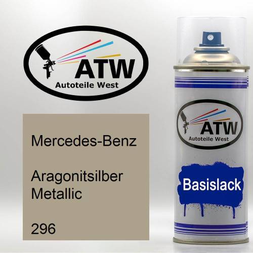 Mercedes-Benz, Aragonitsilber Metallic, 296: 400ml Sprühdose, von ATW Autoteile West.